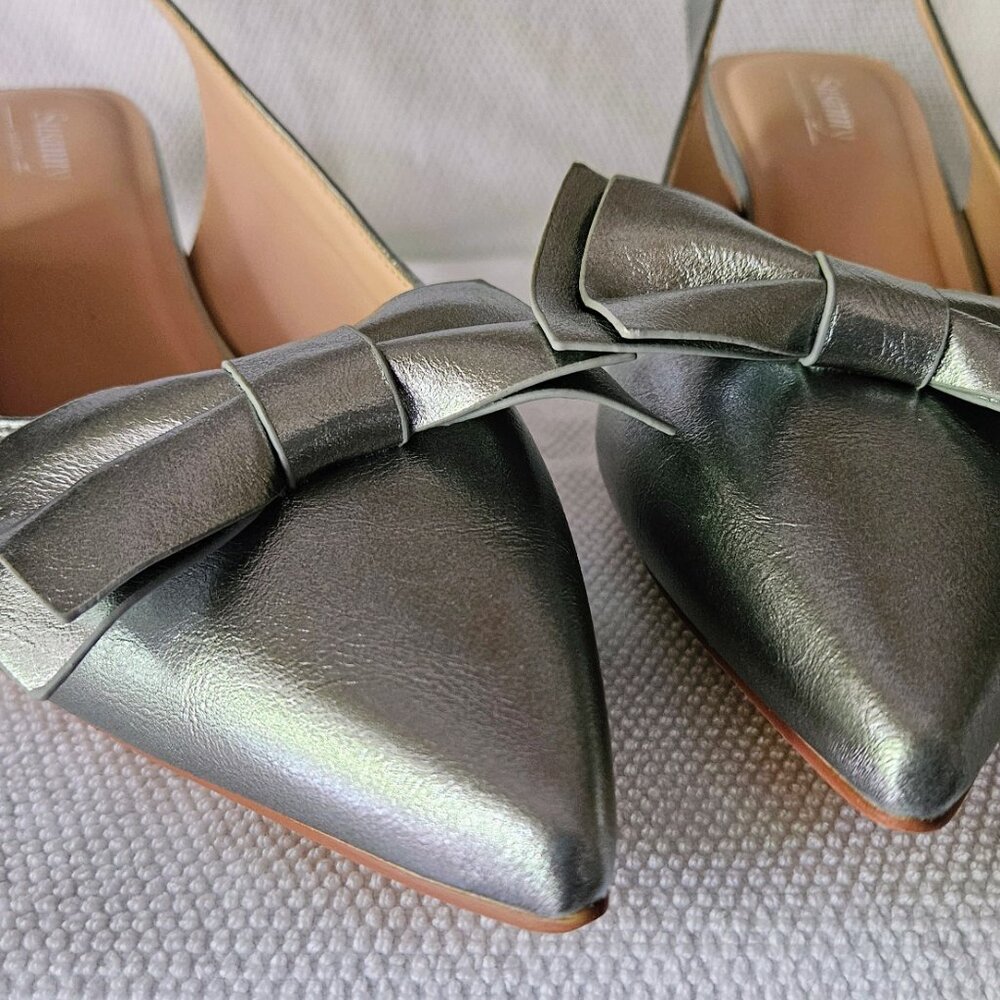 Susanny Silver Pointed-Toe Slingback Kitten Heels Sz11 NWT